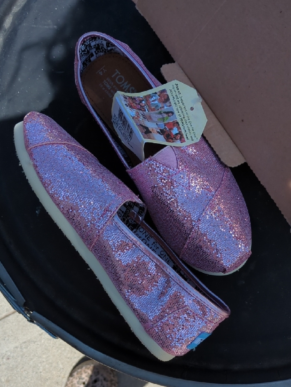 Toms Pink Glitter Alpargata Slip-On Flats